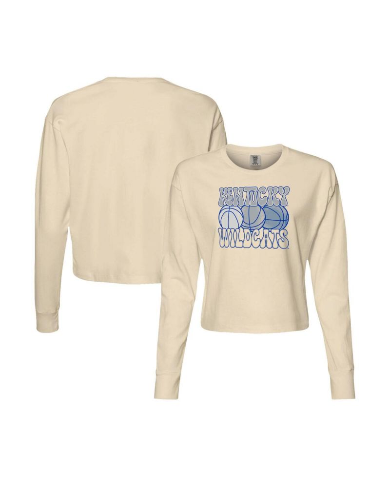 Women's Natural Kentucky Wildcats Comfort Colors Basketball Cropped Long Sleeve T-Shirt
