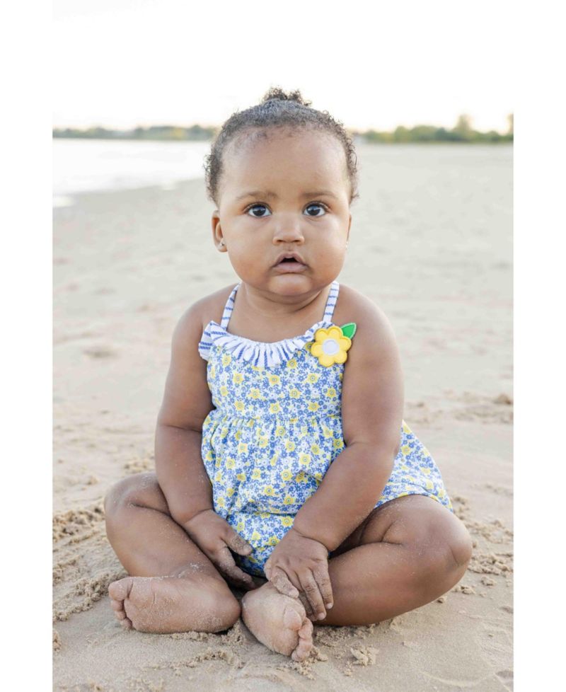 Baby Girl Floral Bubble Swimsuit with Flower