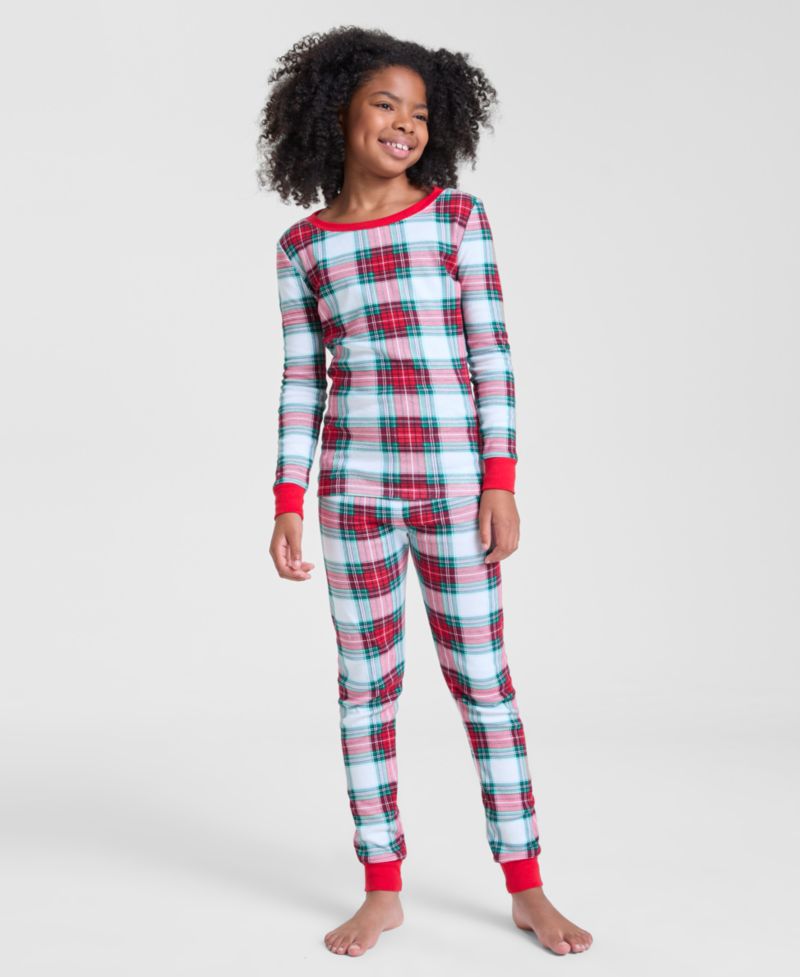 Family Pajamas Kids 5-14 Merry Plaid Snug-Fit Pajama Set