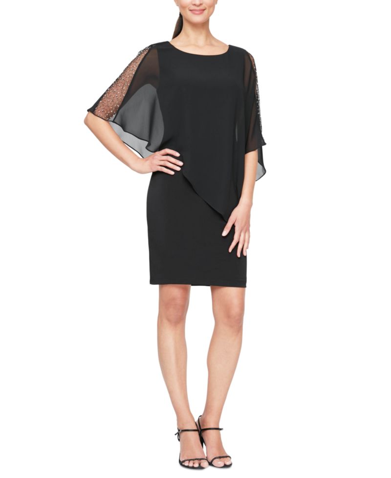 Women's Chiffon-Cape-Sleeve Sheath Dress