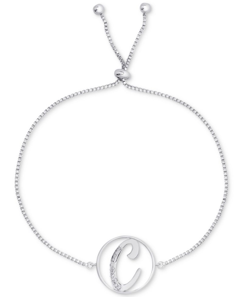 Diamond Accent Initial Bolo Bracelet in Silver-Plate