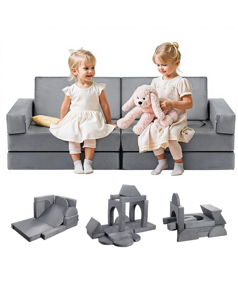 14-Piece Modular Kids Play Couch Sectional with Armrests