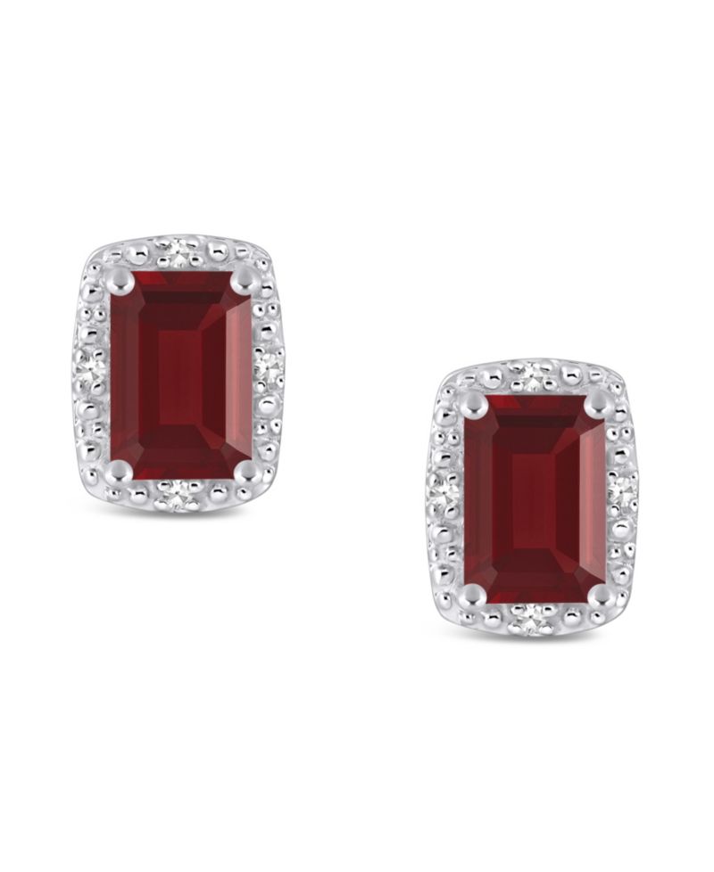 Gemstone and Diamond Accent Stud Earrings in Sterling Silver