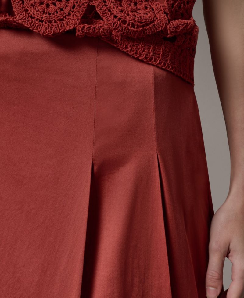 Women's Back Zipper Pleated Midi Skirt