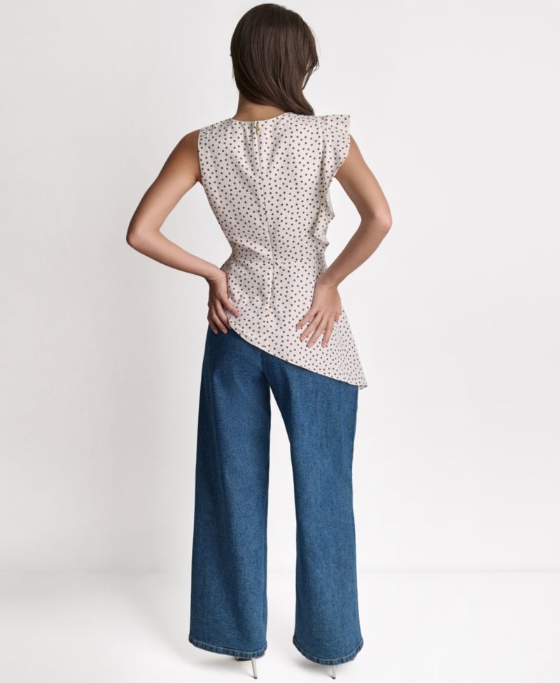 Women's Faux Wrap Crewneck Ruffle Top