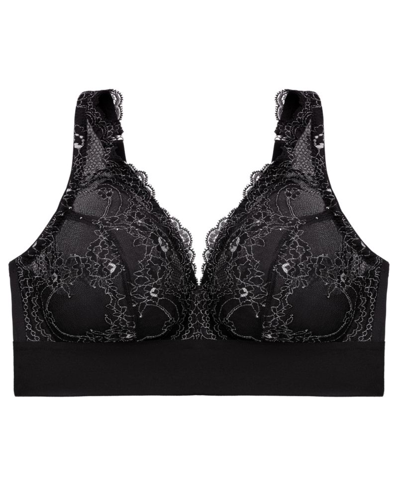 Plus Size Full Figure Bramour Lexington Lace Plunge Wireless Bralette 7013