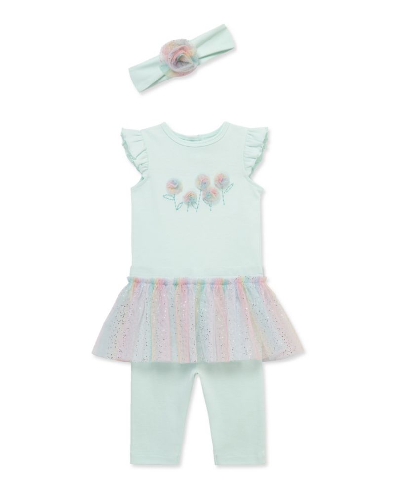 Baby Girls' Round Neck Bodysuit, Skeggings and Headband, 3-Piece Set