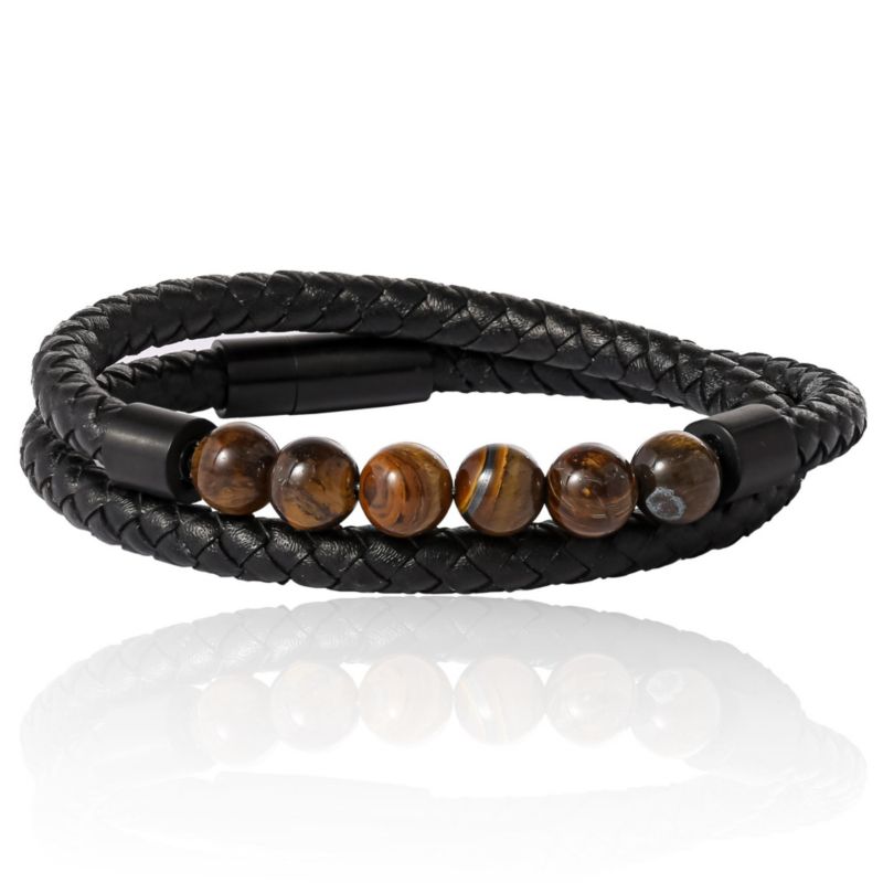 Braided Cord Men's Bracelet with Tiger's Eye Beads, Stainless Steel Bracelet, Male Jewelry