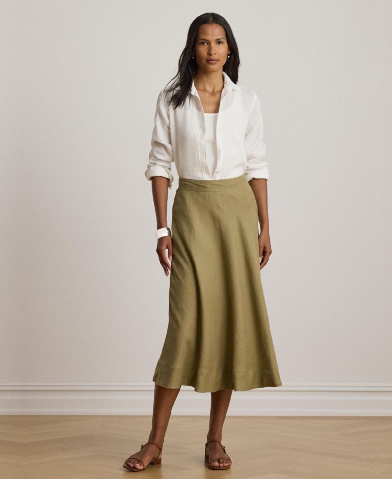 Women's Linen A-Line Midi Skirt