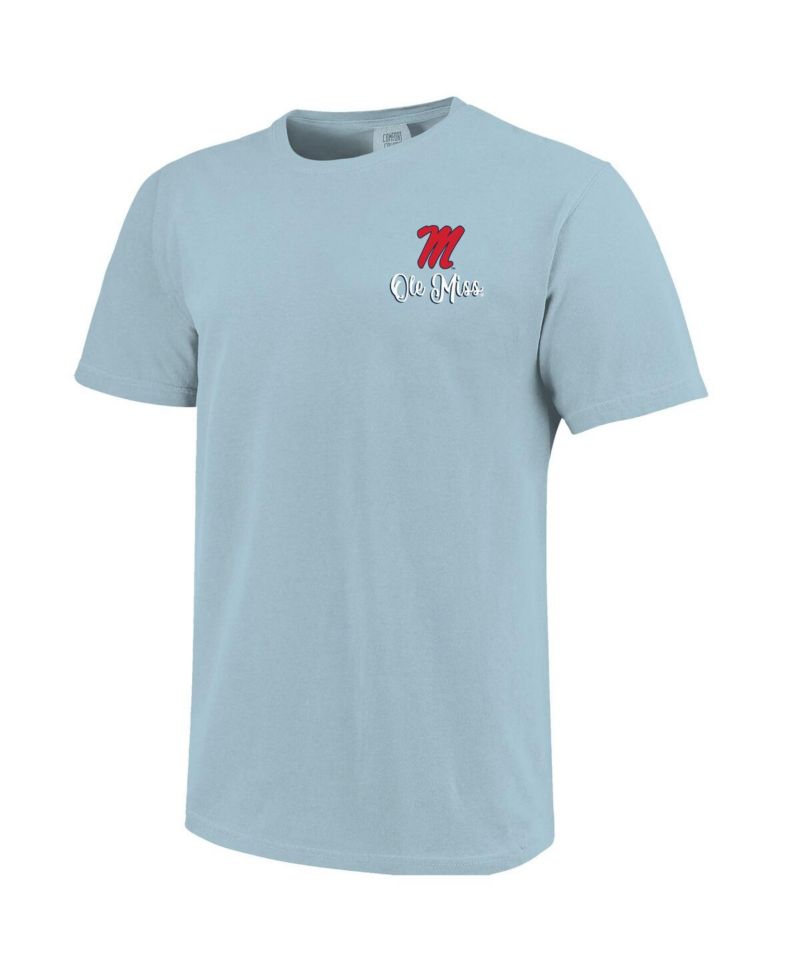 Women's Blue Ole Miss Rebels Comfort Colors Campus Scene Drawing Script T-Shirt