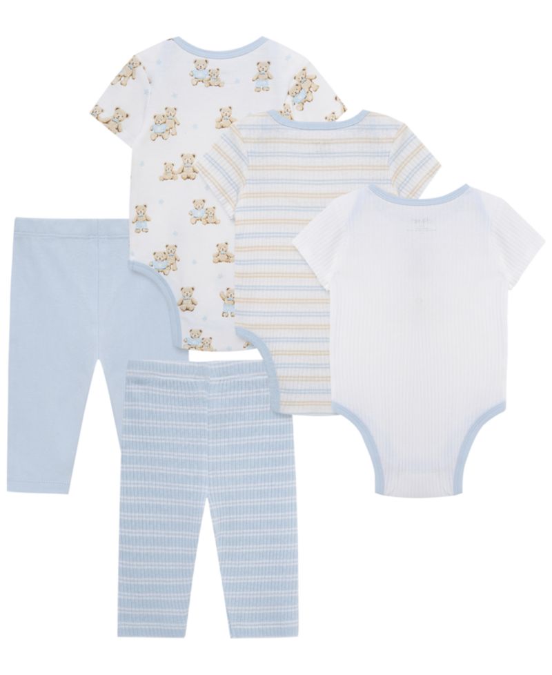 Baby Boys' Cotton Short-Sleeve Bodysuit and Pants, 5-Piece Set
