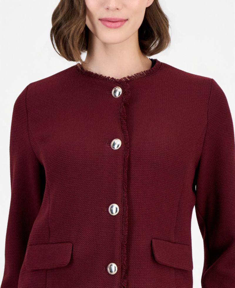 Women's Emmfilm Textured Stretch-Knit Fringe-Trim Jacket