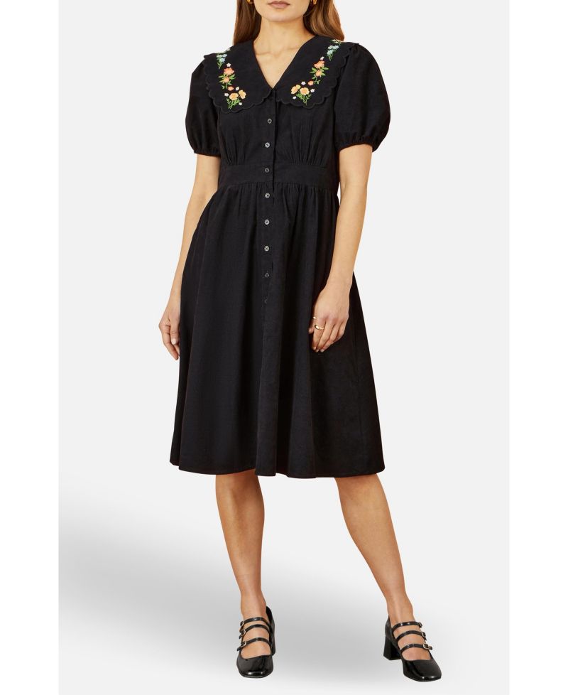 Women's Embroidered Collar Cord Tea Dress