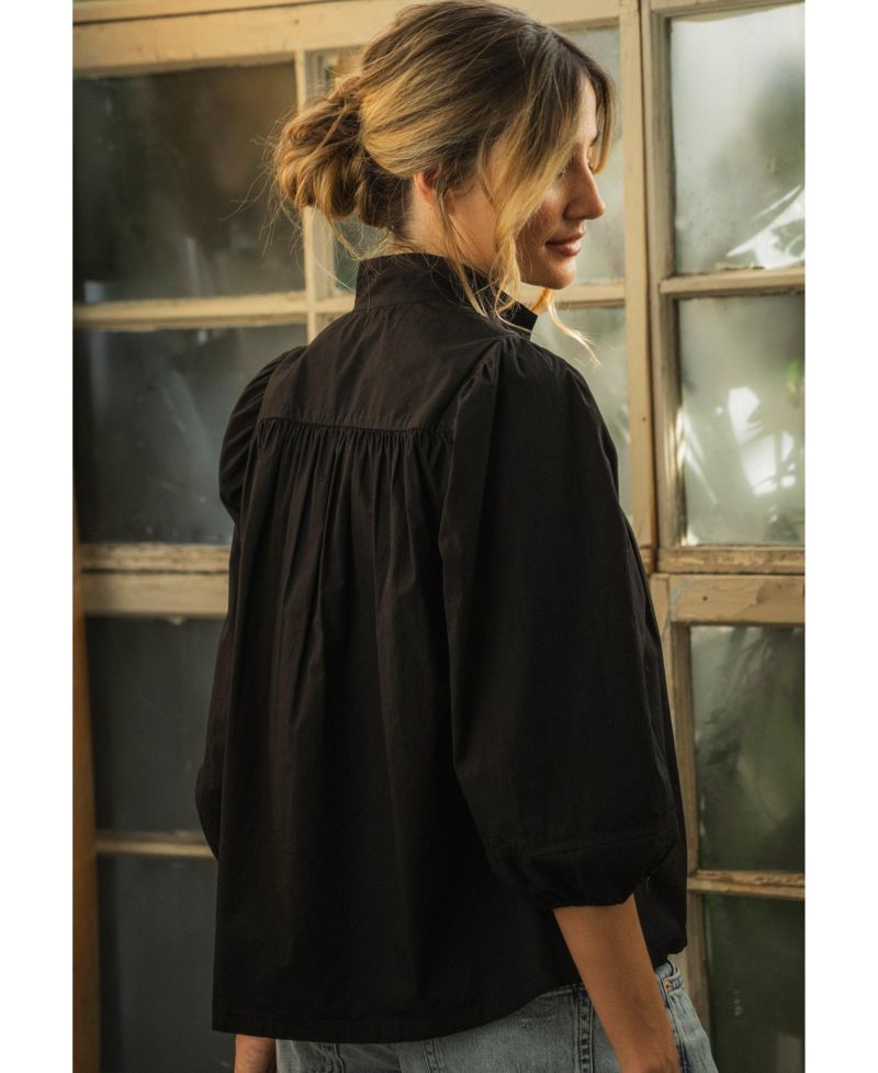 Women's Cotton Tie Neck 3/4 Sleeve Top