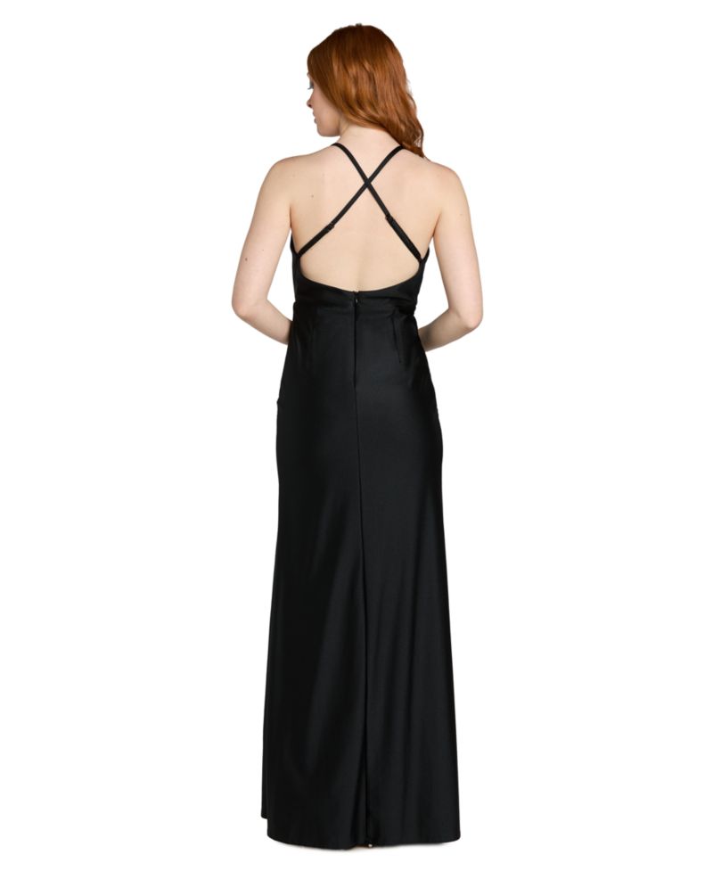 Juniors' Side-Slit X-Back Gown