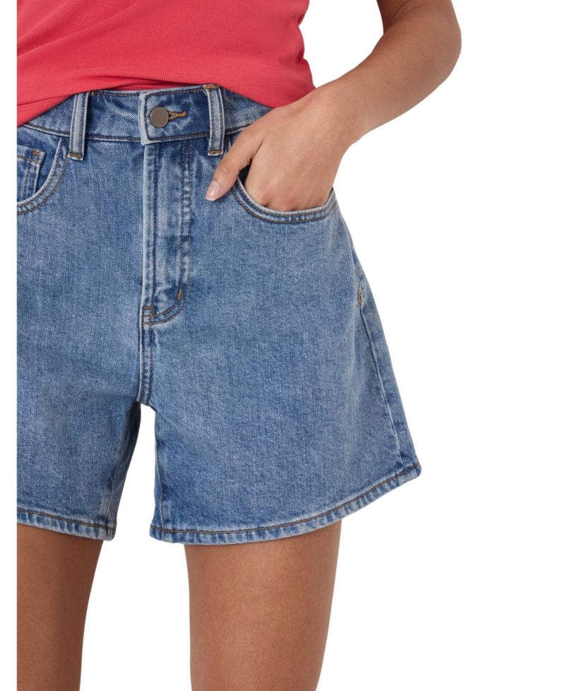 Women's Essential High-Rise Stretch Denim Wide-Leg Shorts, 5" Inseam