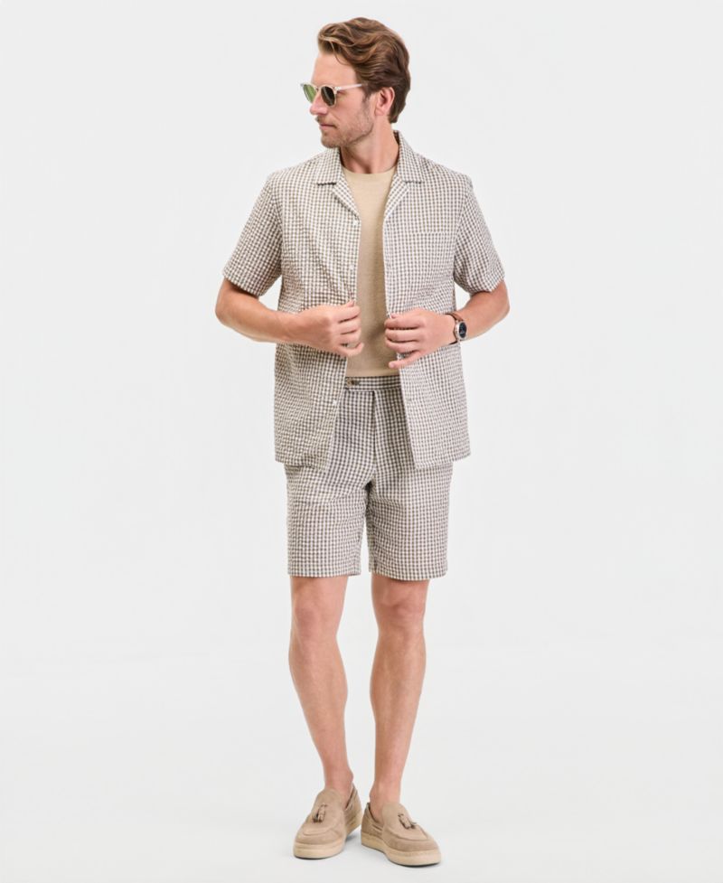 Men's Short Sleeve Striped Seersucker Button-Front Camp Shirt
