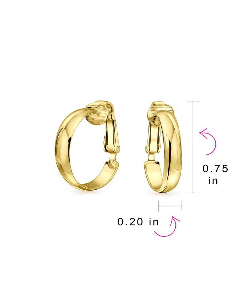 Classic Basic Simple Lightweight Clip On Hoop Earrings Non Pierced Ears Gold Plated Sterling Silver .75 Diameter