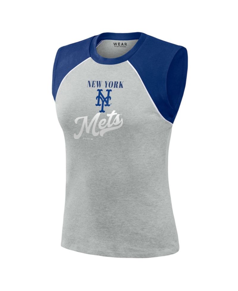 Women's Heather Gray New York Mets Cropped Raglan Tank Top