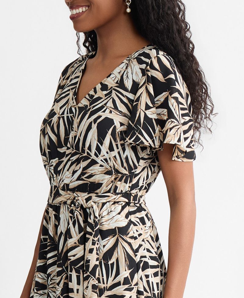 Women's V-Neck Flutter-Sleeve Midi Dress