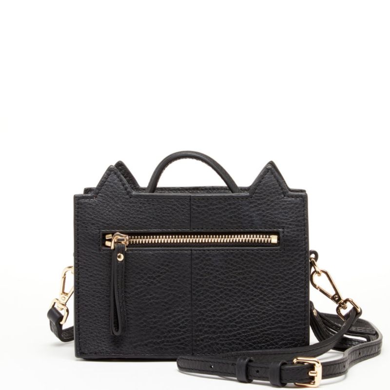 Womens Leather Novelty Cat Face Mini Crossbody Bag Cute Structured Box Purse Small Top Handle Satchel with Zipper Closure Black