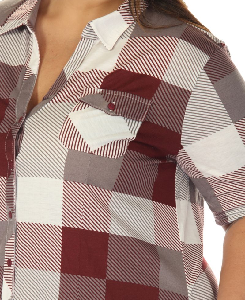 Plus Size Short Sleeve Plaid Button-Down Shirt Dress
