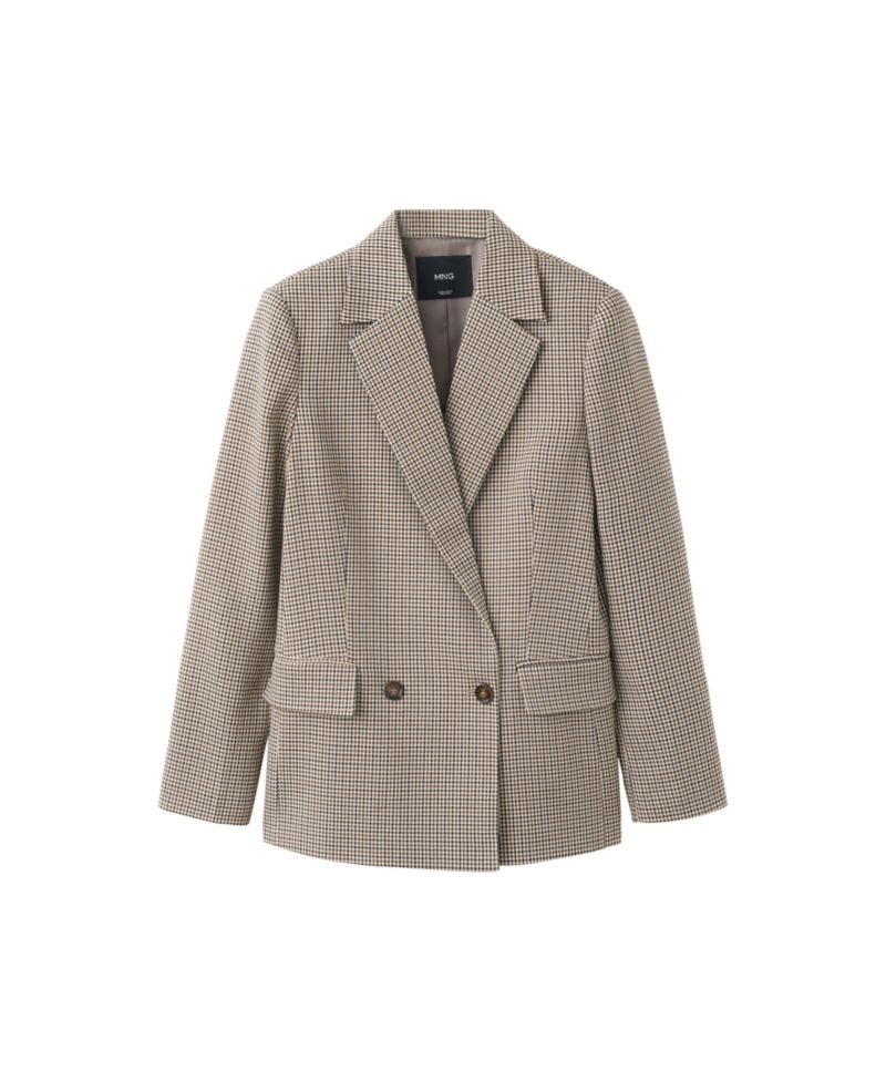 Women's Double-Breasted Micro-Houndstooth Notched Lapel Collar Blazer