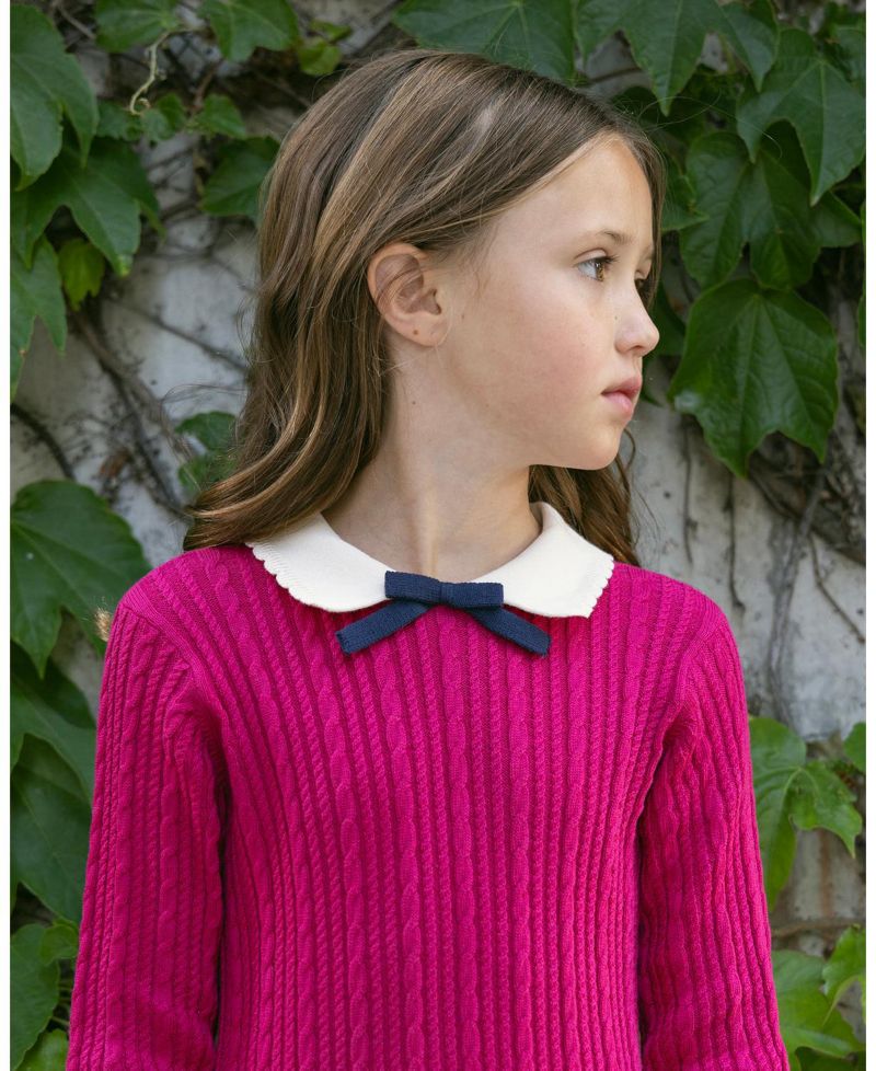 Little Girls 6-12 Organic Collared French Cable Sweater Dress