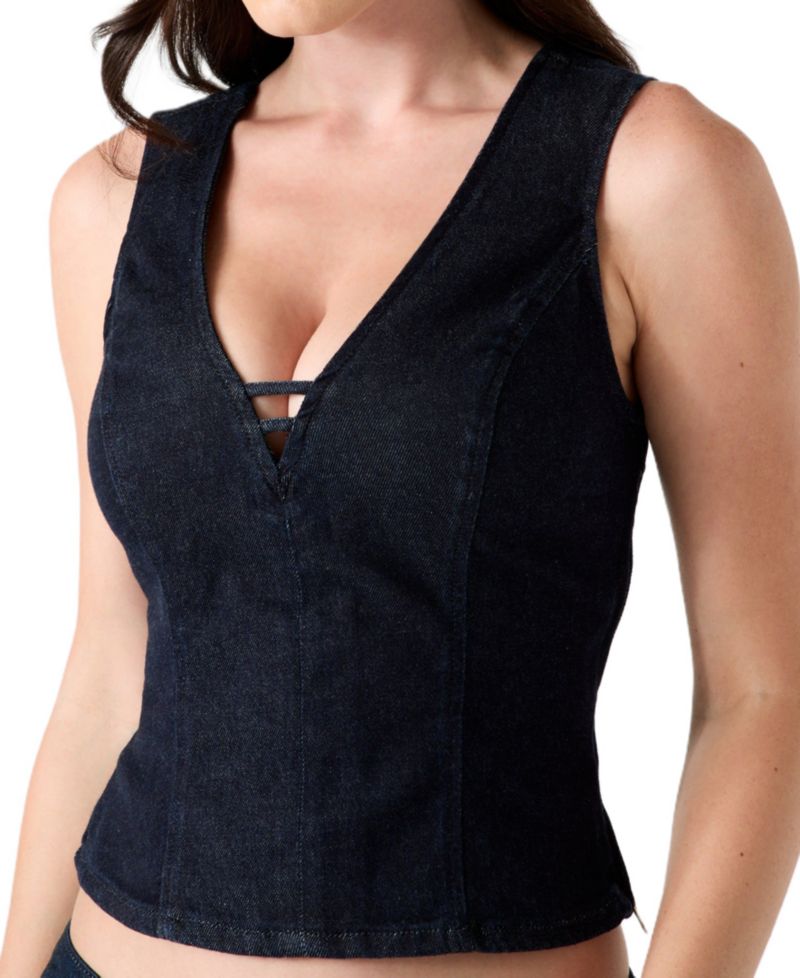 Women's Briley Plunging V-Neck Cropped Sleeveless Denim Top