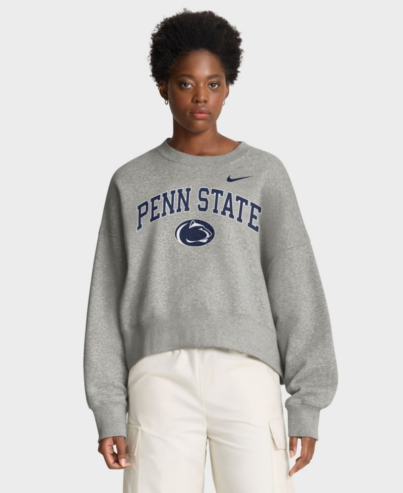 Women's Heather Gray Penn State Nittany Lions Oversized Phoenix Arch Pullover Sweatshirt