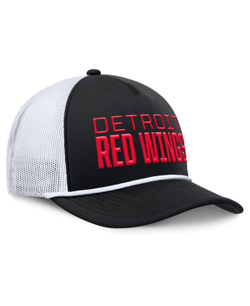 Men's Black/White Detroit Red Wings Heritage Dutch A-Frame Trucker Adjustable Hat