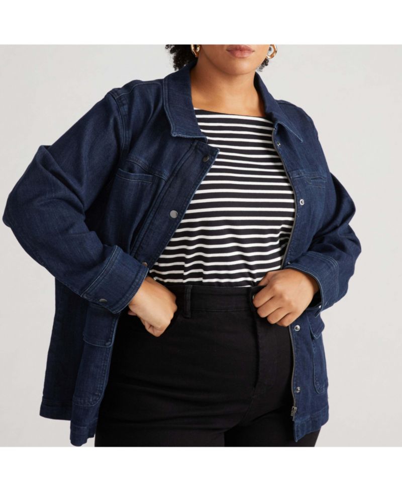 Plus Size Denim Utility Jacket