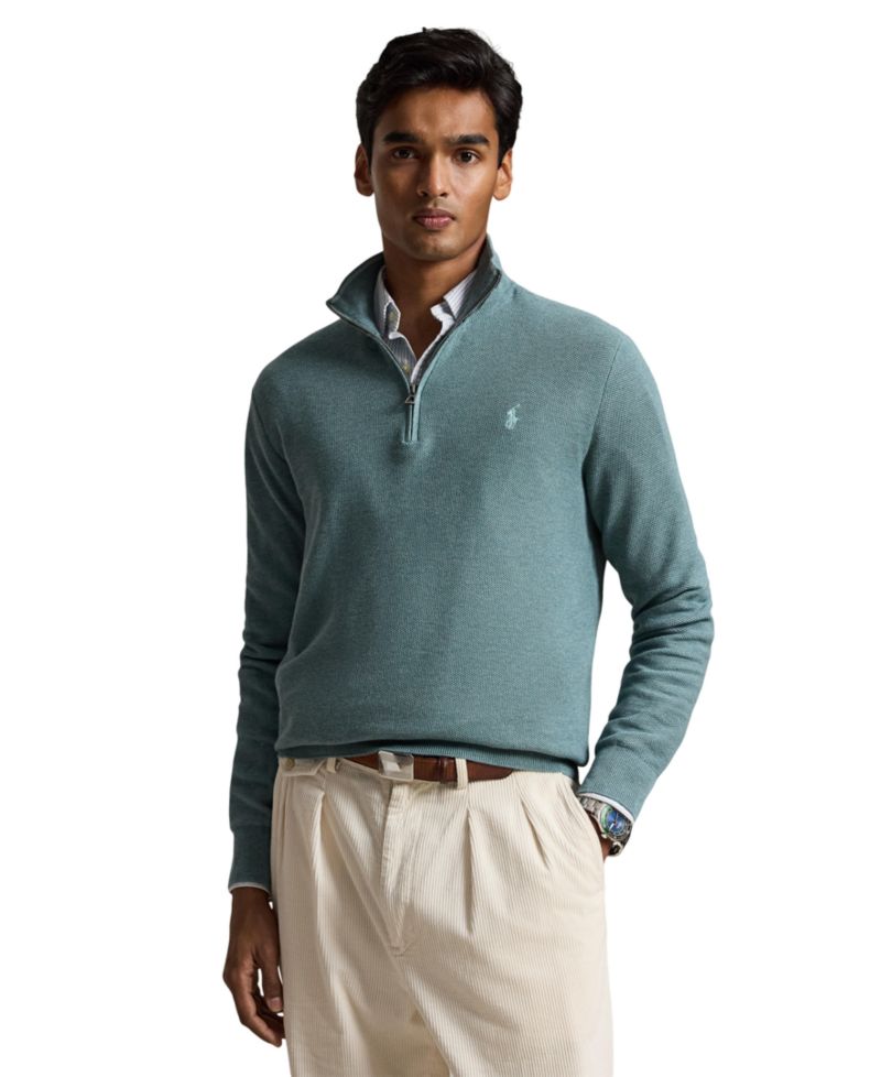Men's Mesh-Knit Cotton Quarter-Zip Sweater