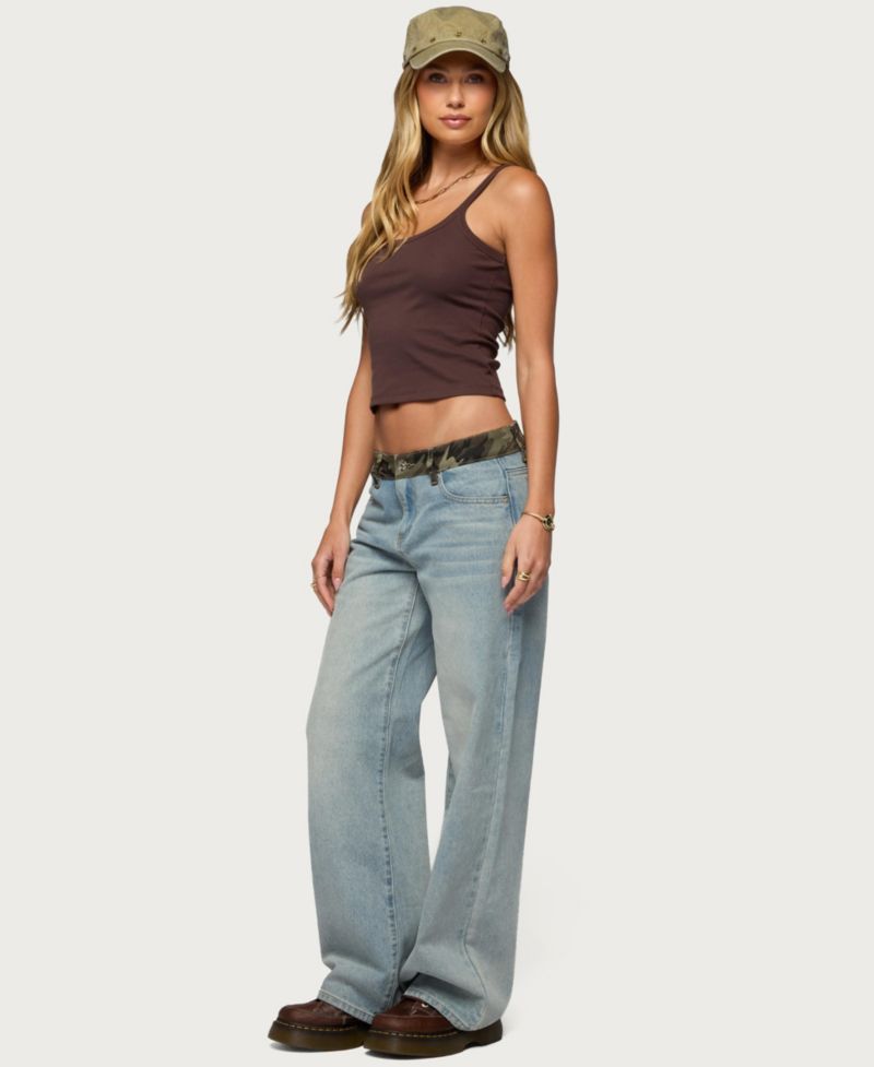 Women's Camo Waist Low Rise Baggy Jeans