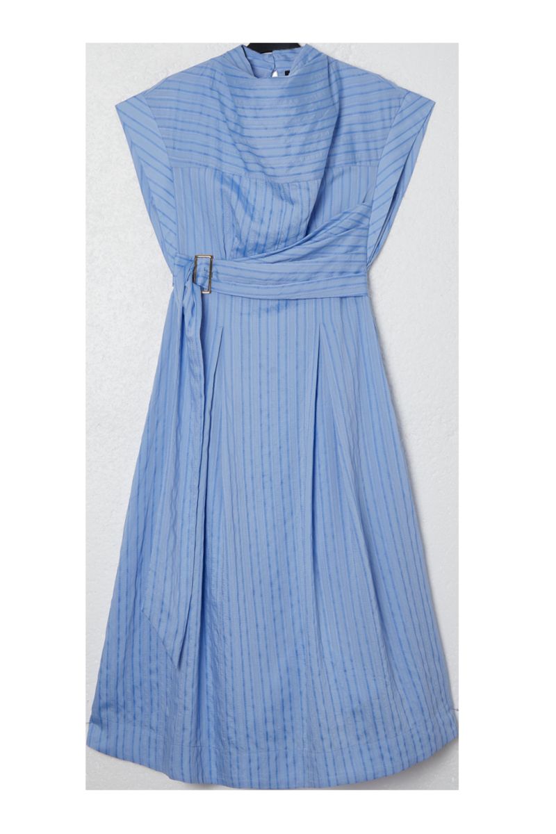 Women's Belted Woven Midi Shirt Dress
