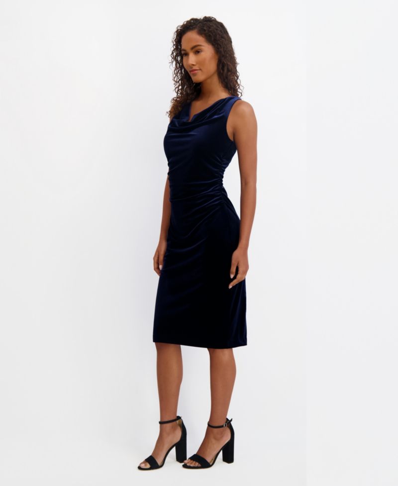 Women's Cowlneck Sleeveless Velvet Dress