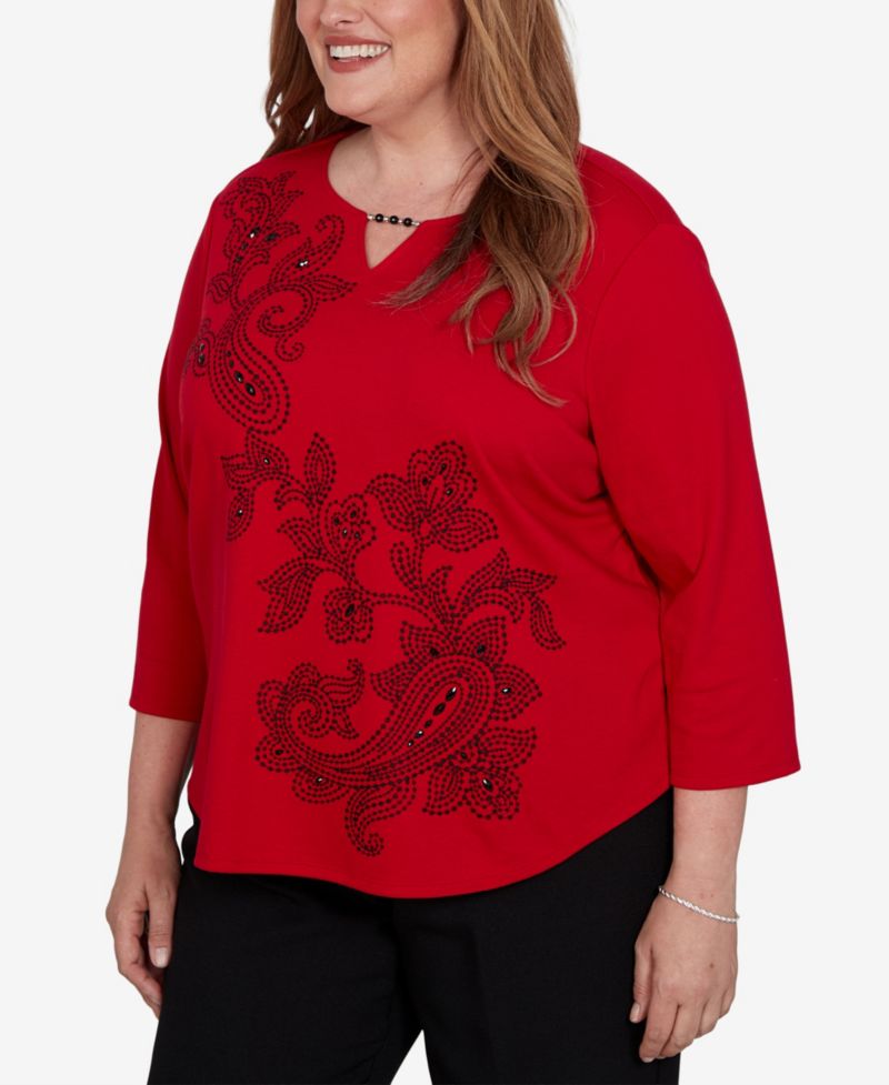 Plus Size Keyhole 3/4-Sleeve Top