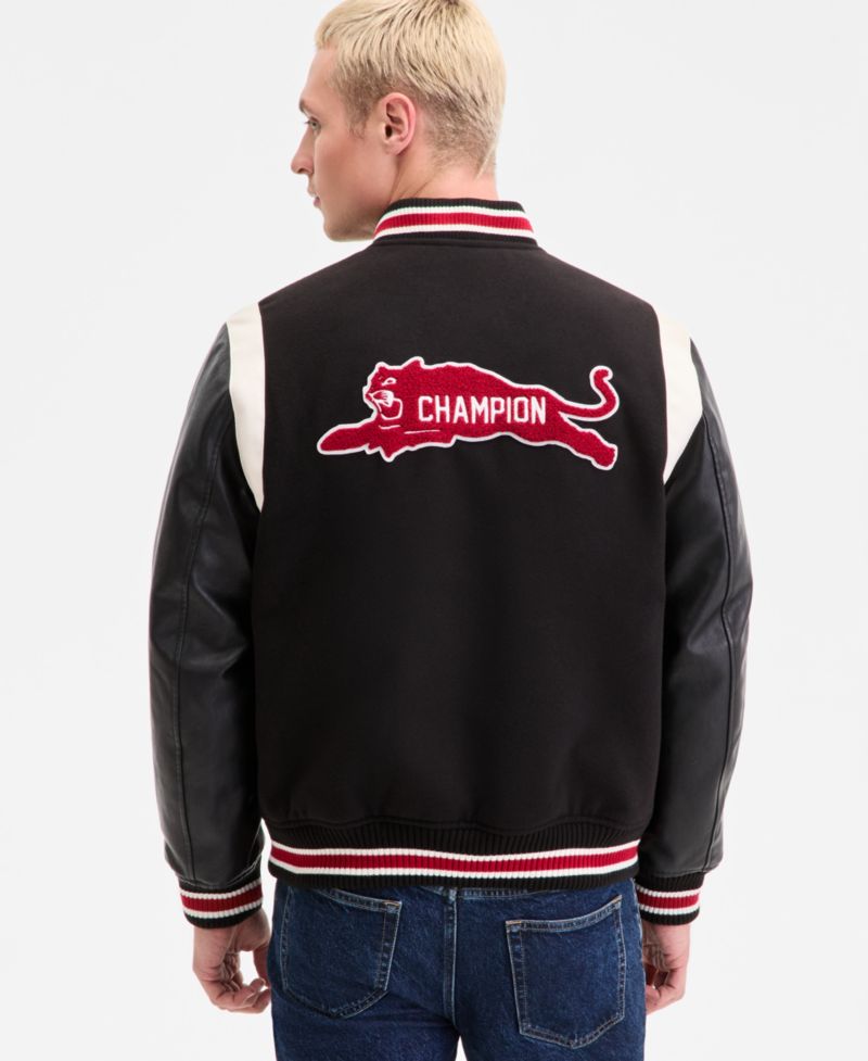 Men's Mixed-Media Varsity Bomber Jacket