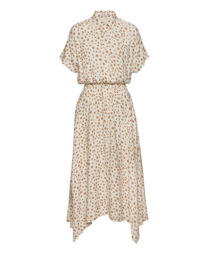 Women's Printed Shirt Collar A-Line Midi Dress