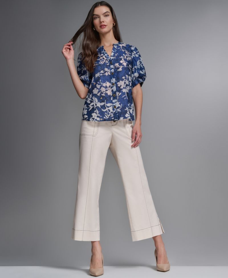 Women's Short-Sleeve Burnout Woven Top