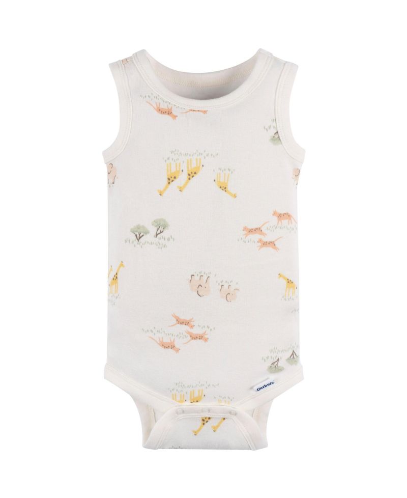 Baby Neutral Ivory Safari Sleeveless 4-Pack Onesies Bodysuits