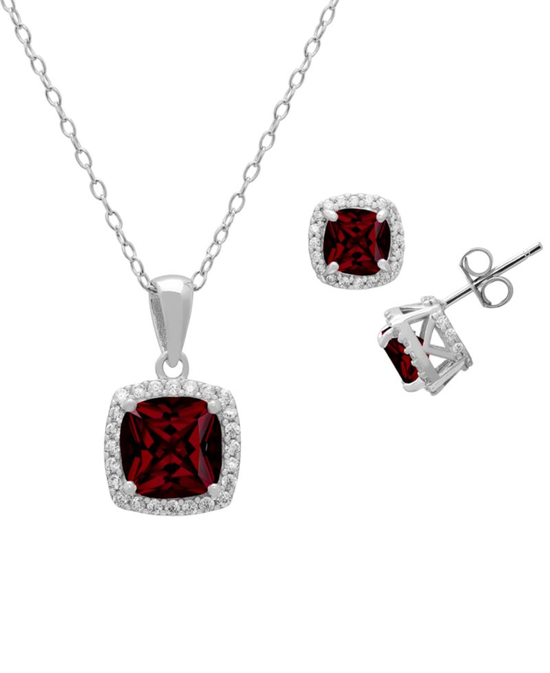 2-Piece Garnet (1.75 ct. t.w.) & White Topaz (0.64 ct. t.w.) Pendant Necklace and Earrings Set in Sterling Silver
