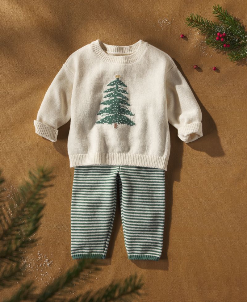 Baby Boys' or Baby Girls' Holiday-Tree Graphic Sweater and Pants, 2-Piece Set