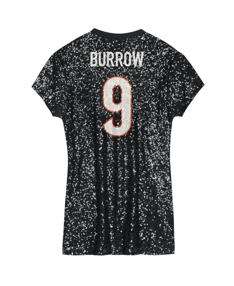 Big Girls Joe Burrow Black Cincinnati Bengals Sequin Player Name & Number V-Neck Dress
