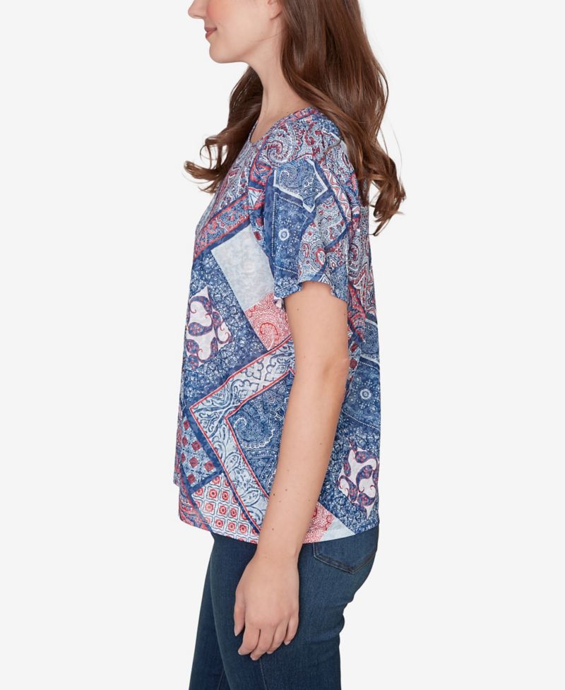 Petite Patchwork Shirred Scoop Neck T-Shirt
