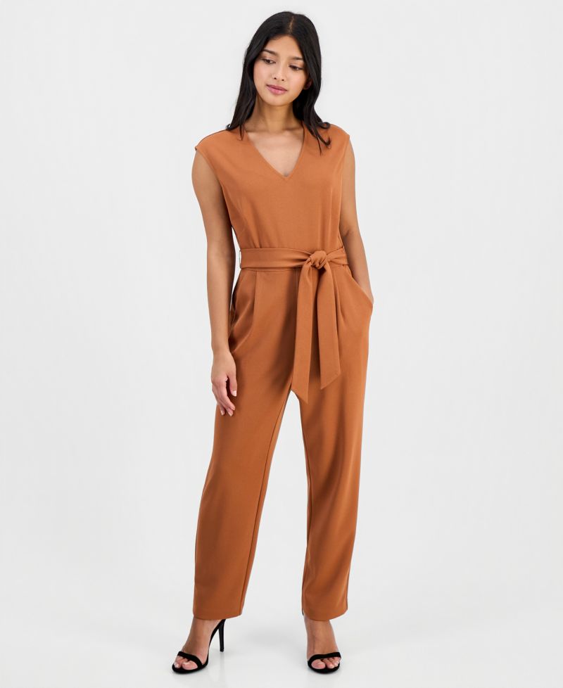 Petite Belted V-Neck Jumpsuit