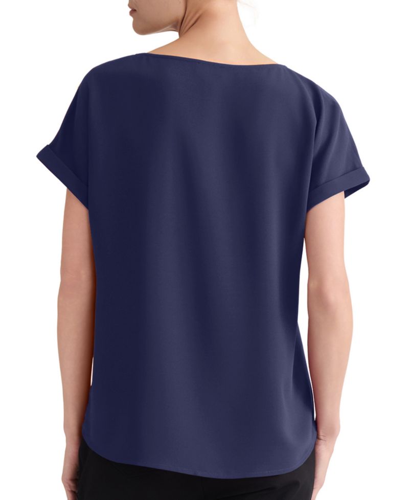 Petite Shoulder-Button-Detail Boat-Neck Short-Sleeve Blouse