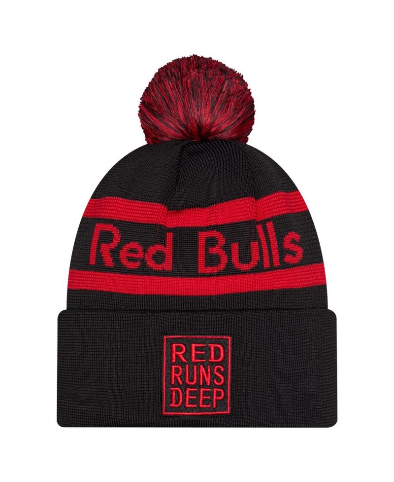 Men's Black New York Red Bulls 2026 Jersey Hook Cuffed with Pom Knit Hat