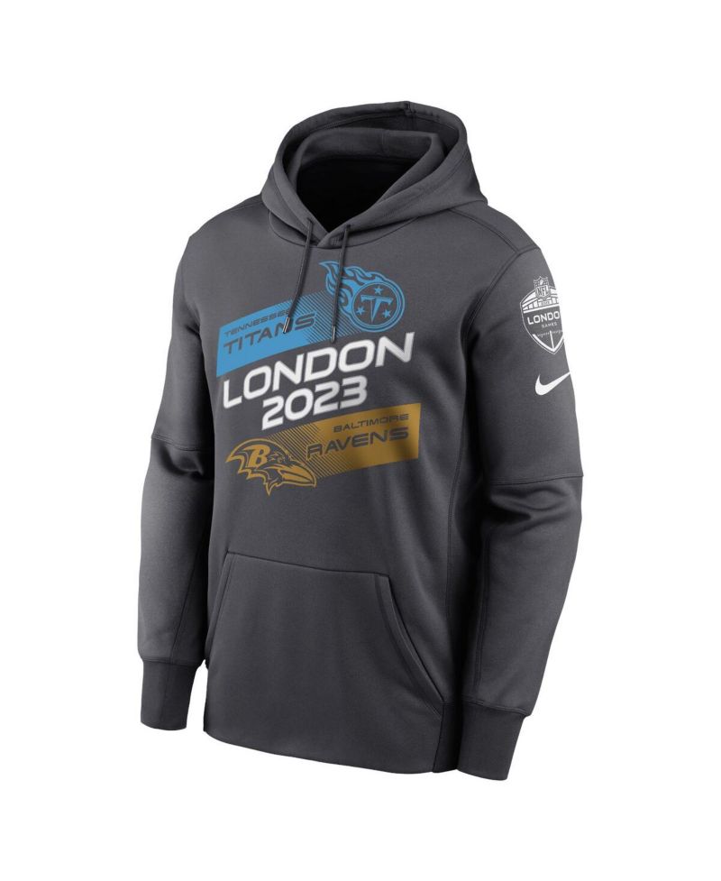 Men's Anthracite Tennessee Titans vs. Baltimore Ravens 2023 London Game Pullover Hoodie