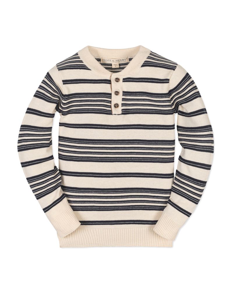 Hope and Henry Little and Big Boys' Organic Long Sleeve Henley Pullover Sweater with Elbow Patches
